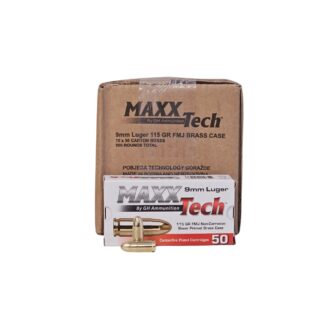 MaxxTech 9mm Luger CASE 115 Grain Full Metal Jacket - 500 Rounds (CASE) PTGB9MMB
