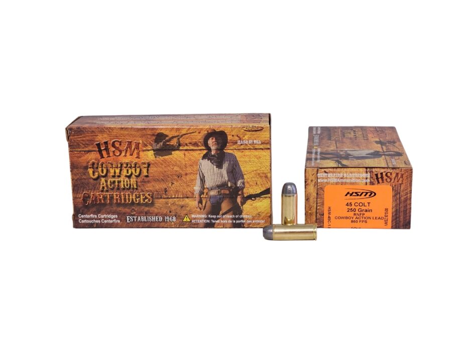 HSM Cowboy Action .45 Long Colt 250 Grain Lead Round Nose Flat Point - 50 Rounds (Box) 45C1N