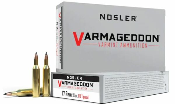 Nosler Varmageddon Ammunition 17 Remington 20 Grain Polymer Tip Flat Base Box of 20