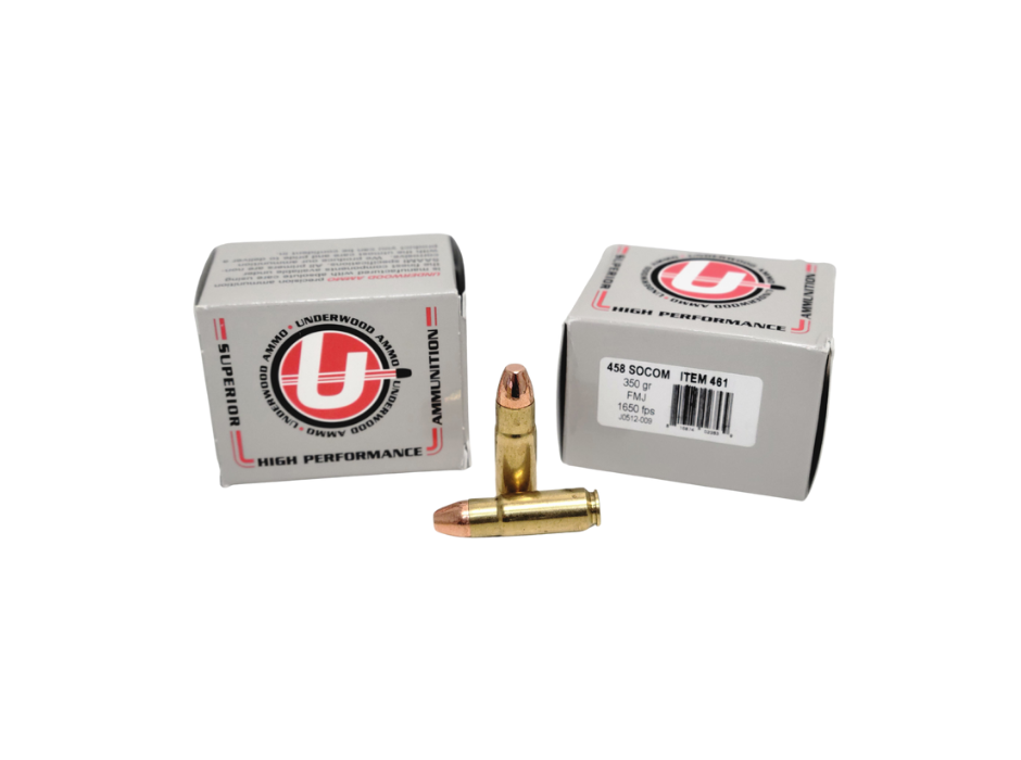 Underwood .458 SOCOM 350 Grain FMJ Flat Nose - 20 Rounds (Box) [NO TAX outside Texas] FREE SHIPPING OVER $199