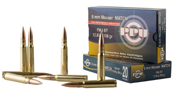 PPU Match 8mm Mauser 200 Grain Full Metal Jacket - 20 Rounds (Box) [NO TAX outside Texas] FREE SHIPPING OVER $199