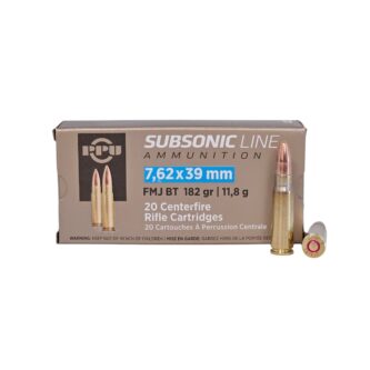 PPU 7.62x39mm SUBSONIC 182 Grain Full Metal Jacket Boat Tail - 20 Rounds (Box) PPS76239