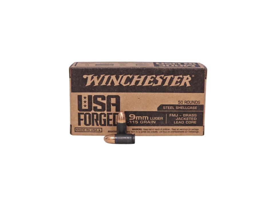Winchester USA Forged 9mm Luger 115 Grain STEEL Case FMJ - 50 Rounds (Box) WIN9SV