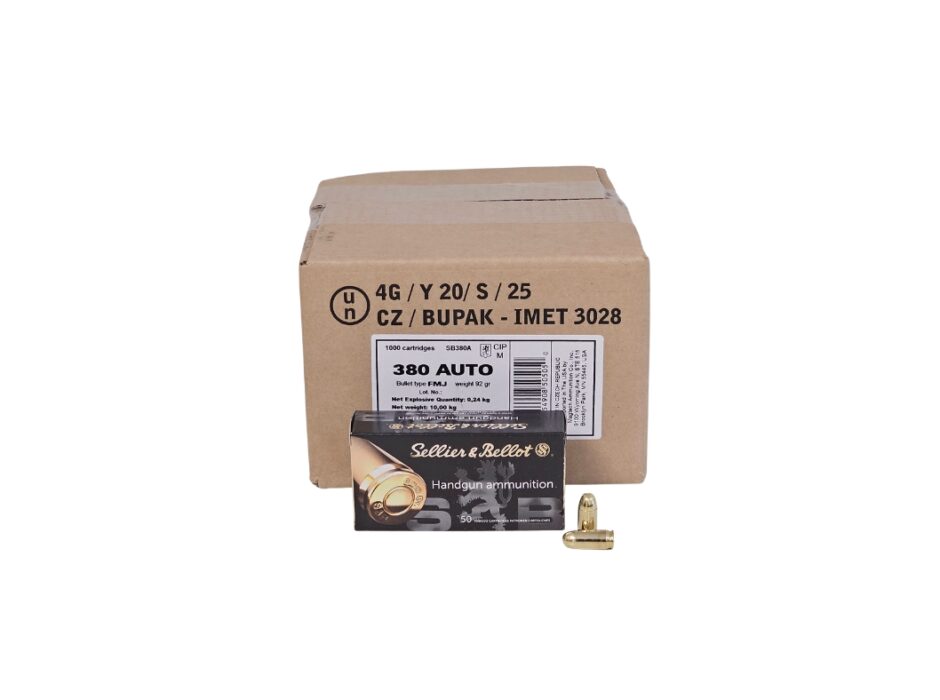 Sellier &amp; Bellot .380 ACP CASE 92 Grain FMJ - 1,000 Rounds (CASE) SB380A