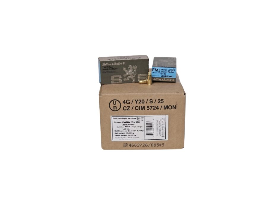 Sellier &amp; Bellot 9mm Luger CASE Subsonic 140 Grain FMJ - 1,000 Rounds (CASE) SB9SUBA