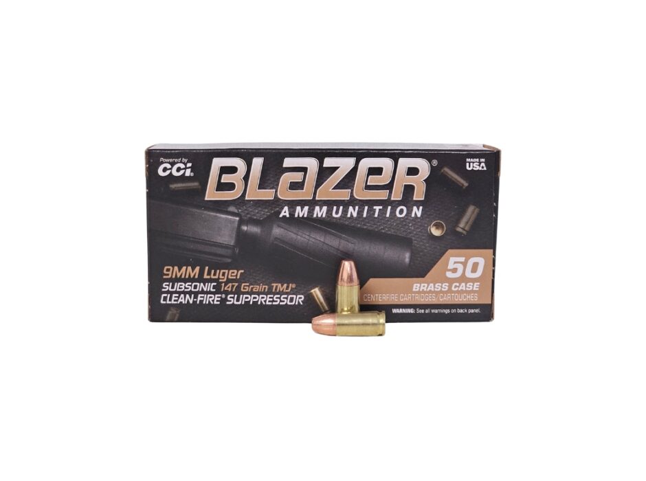 CCI Blazer Clean-Fire SUPPRESSSOR 9mm Luger Subsonic 147 Grain TMJ-FN - 50 Rounds (Box) 5203S