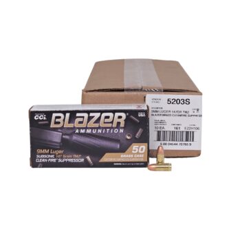 CCI Blazer Clean-Fire SUPPRESSOR 9mm Luger Subsonic 147 Grain TMJ-FN - 500 Rounds (CASE) 5203S