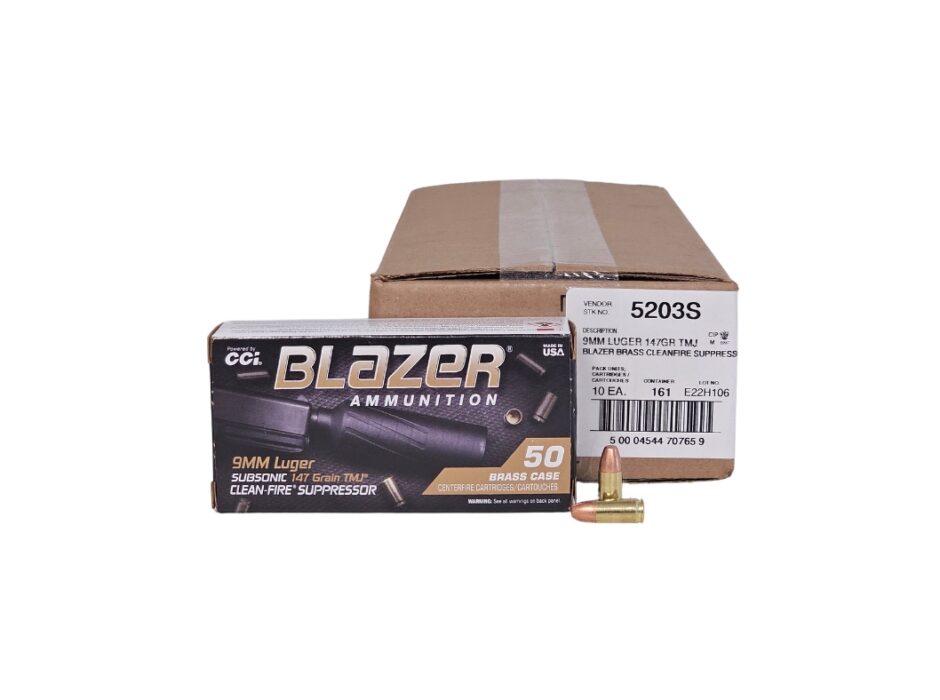 CCI Blazer Clean-Fire SUPPRESSSOR 9mm Luger Subsonic 147 Grain TMJ-FN - 500 Rounds (CASE) 5203S