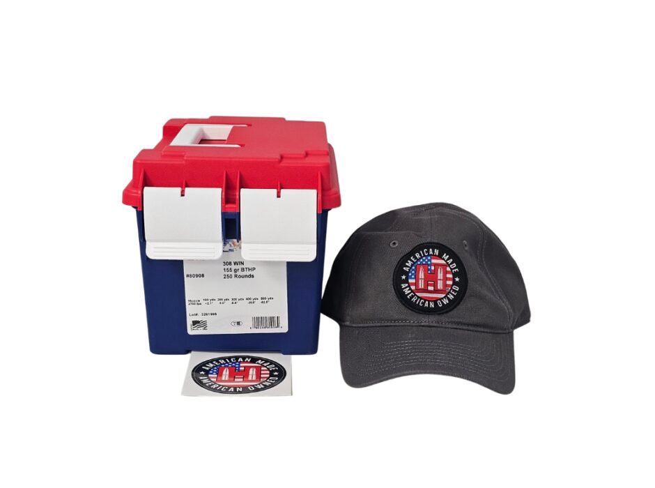 Hornady 250th Anniversary .308 Win 155 Grain Match BTHP w/ Hat and Sticker - 250 Rounds (AMMO CAN, Hat, Sticker) 80908