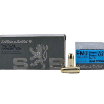 Sellier & Bellot 9mm Luger Subsonic 150 Grain FMJ - 50 Rounds (Box) SB9SUBB