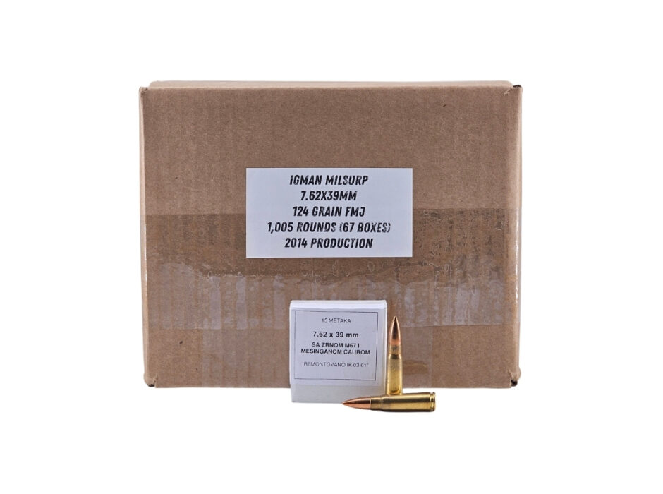 Igman MilSurp 7.62x39mm 124 Grain Full Metal Jacket - 1,005 Rounds (67 Boxes) 2014 Production