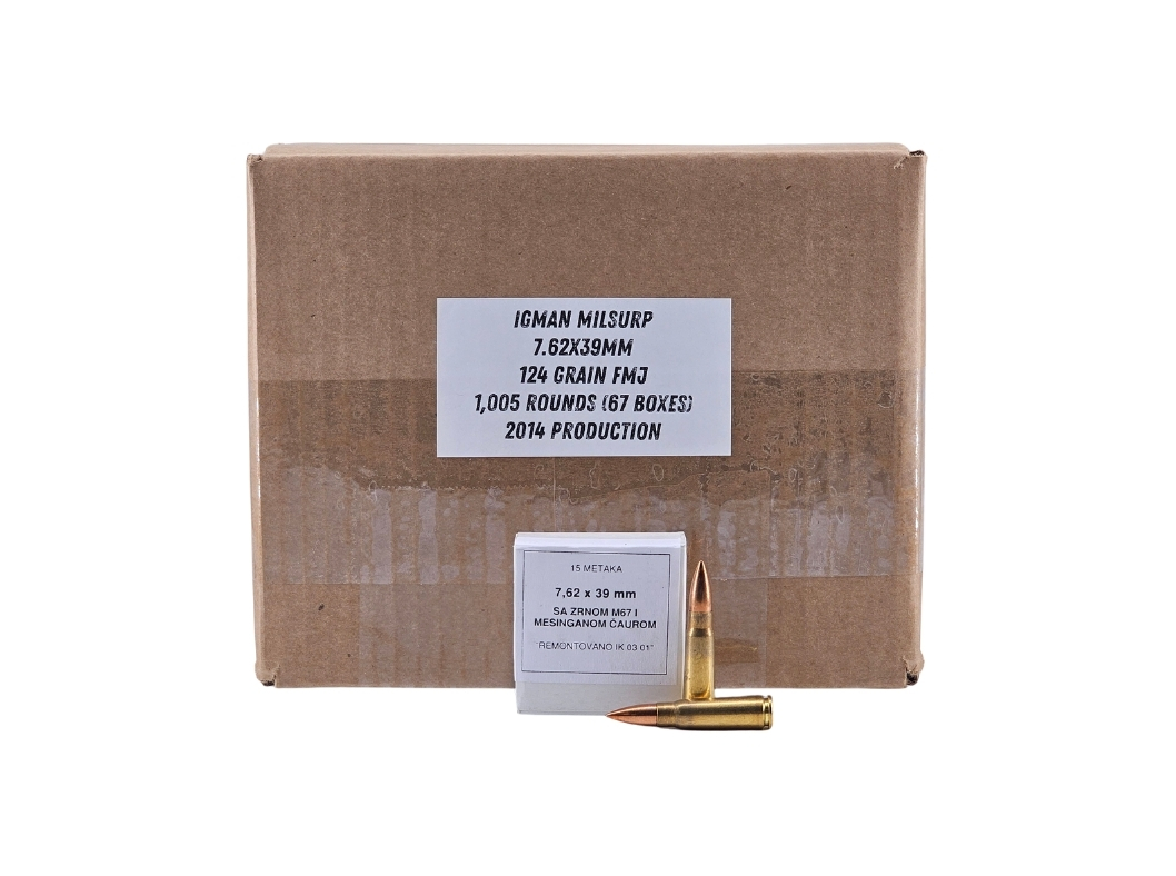 Igman MilSurp 7.62x39mm 124 Grain Full Metal Jacket - 1,005 Rounds (67 Boxes) 2014 Production