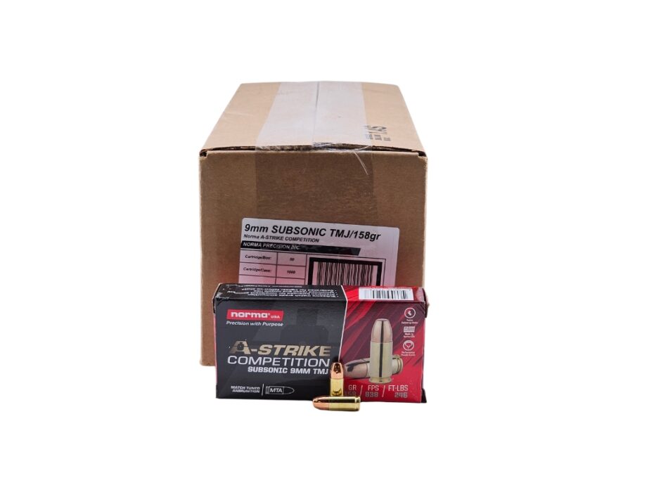Norma A-Strike 9mm Luger CASE SUBSONIC 158 Grain Total Metal Jacket - 1,000 Rounds (CASE) 801902422