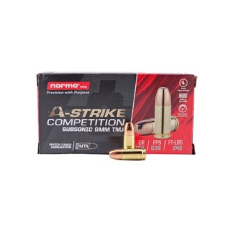 Norma A-Strike 9mm Luger SUBSONIC 158 Grain Total Metal Jacket - 50 Rounds (Box) 801902422