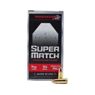Winchester Super Match 9mm Luger 124 Grain FMJ-RN - 50 Rounds (Box) SM9RN124