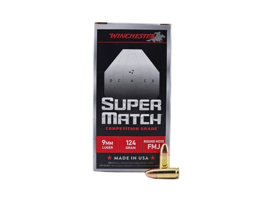 Winchester Super Match 9mm Luger 124 Grain FMJ-RN - 50 Rounds (Box) SM9RN124