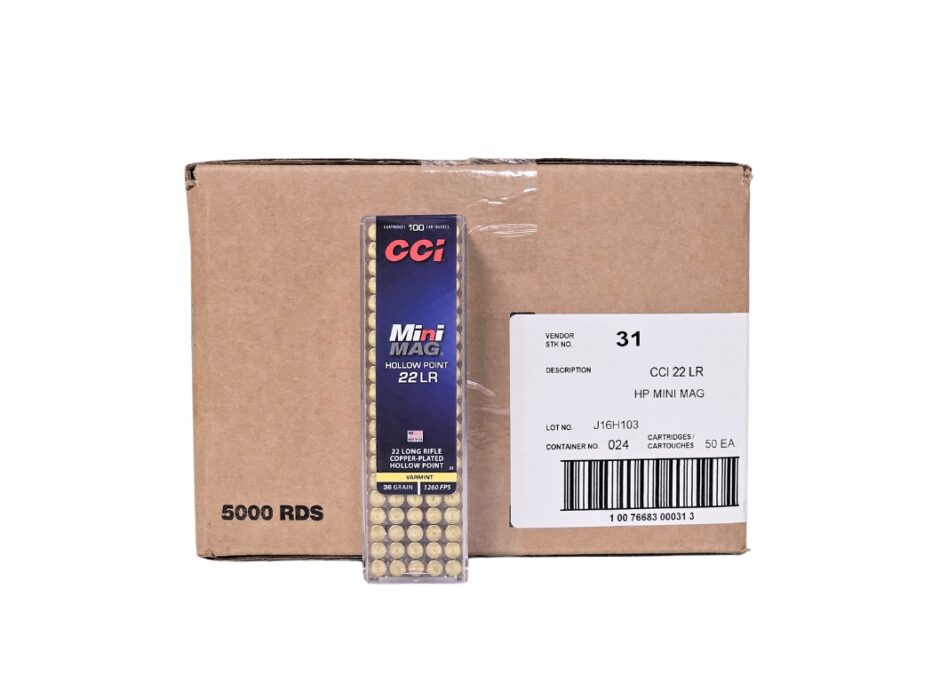 CCI Mini-Mag .22 LR CASE 36 Grain Copper Plated Hollow Point - 5,000 Rounds (CASE) 0031